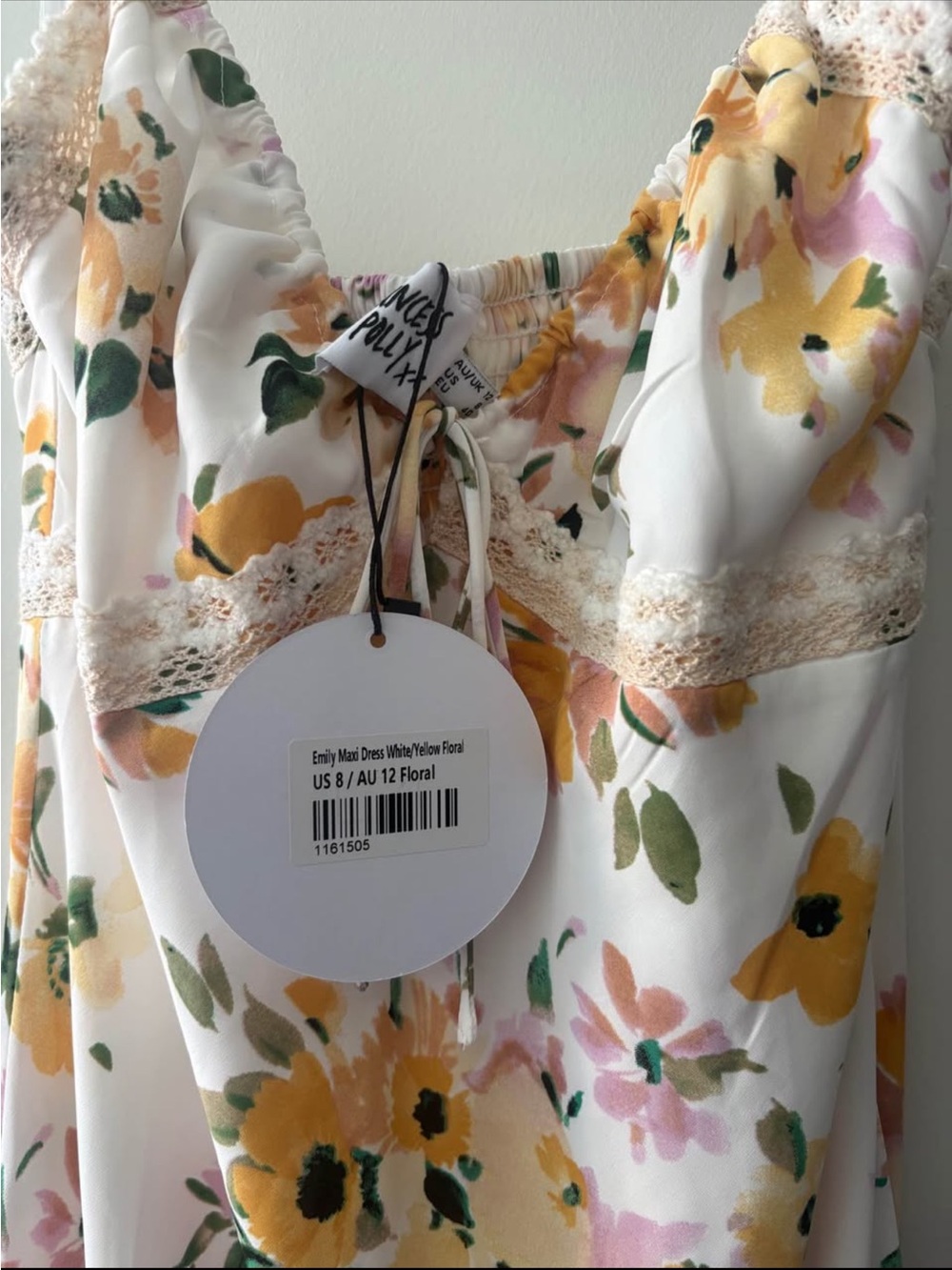 Princess Polly White Floral Maxi Dress with Yellow & Pink Blooms - NWT